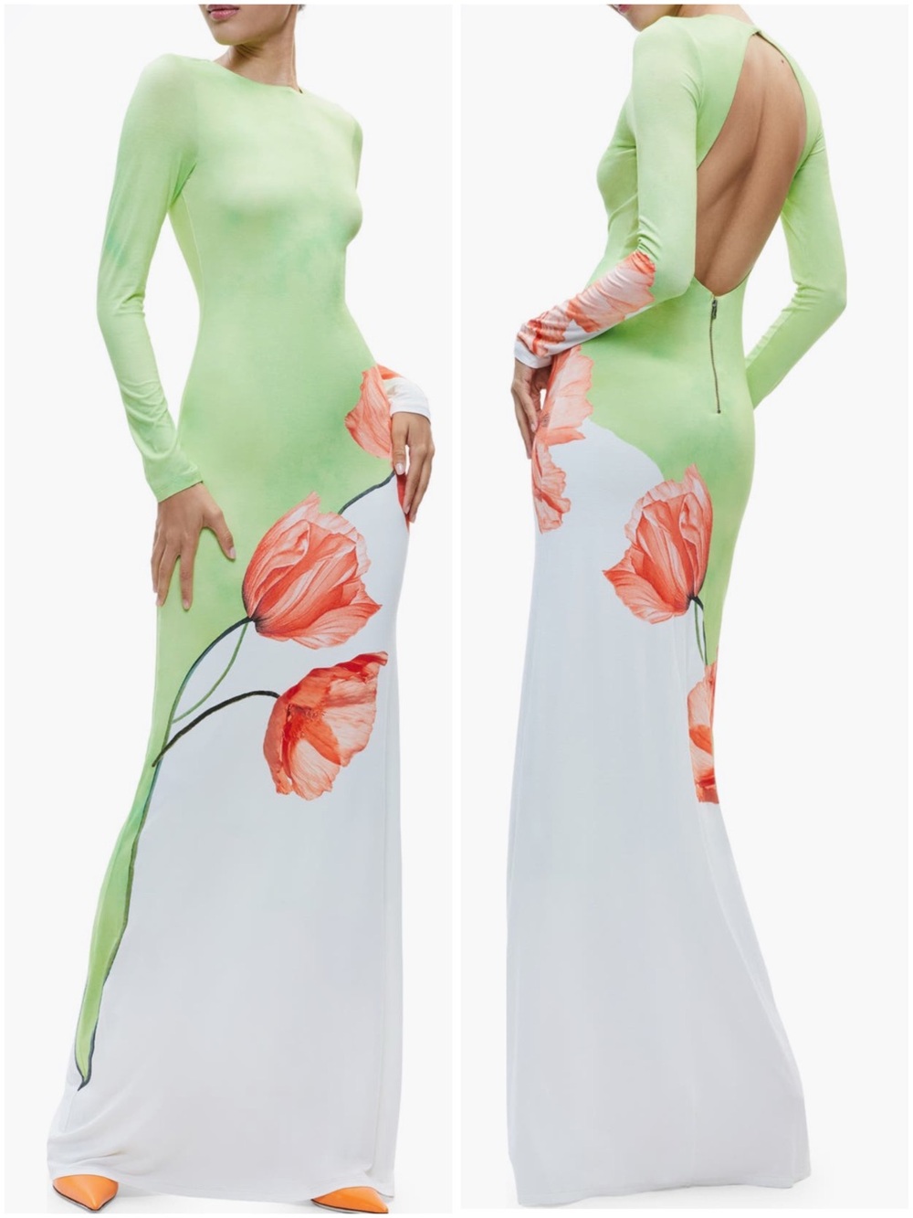 Alice + Olivia Delora Floral Open Back Maxi Dress Dream Life Green Size 6 NWT